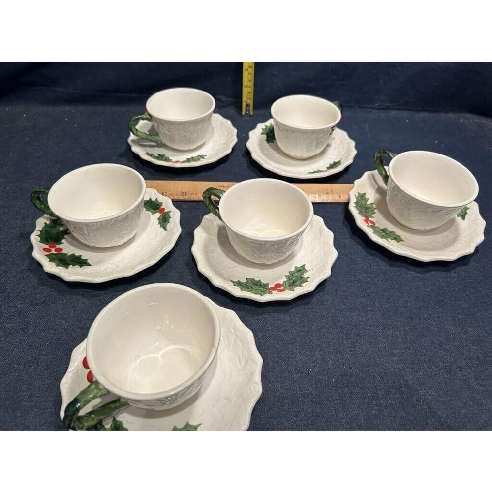 Set Of 6 Christmas Holly‎ Vintage LEFTON 1970-71 Holly Berry 6066 Mugs